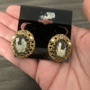 Gold and Black Vintage- West German Earrings with Halo Design-Estate Clip Ons